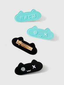 ROMWE Anime 4 PCS Random Cute Style Hairpins, Cat Duckbill Hairpins, Cartoon Style Hairclips - black and blue - View 3