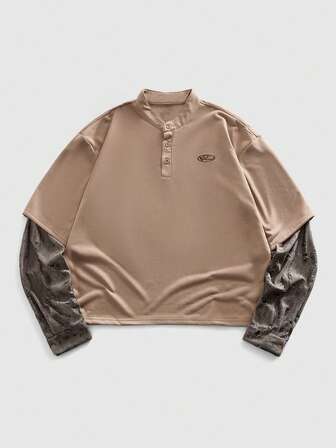 Street Life Felpa da uomo con contrasto di colore, effetto patchwork e strappi