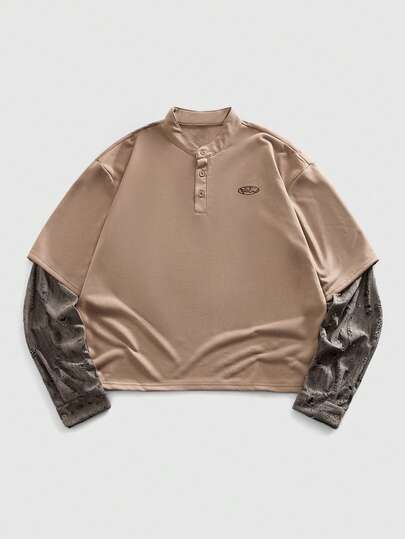 Street Life Sweat-shirt-shirt à capuche pour hommes avec patchwork de couleurs contrastées et effet délavé