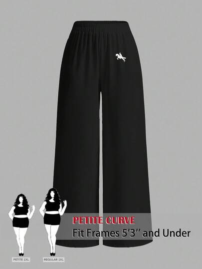 SHEIN PETITE CURVE Plus Size Digital Print Casual Loose Fit Wide Leg Pants