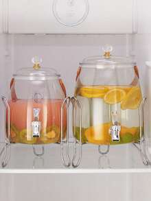 1 Set, Summer Household Cold Water Pitcher, With Faucet, Large Capacity, Refrigerator, Cold Water Pitcher, Fruit Tea Pitcher, Household Water And Beverage Container, Ice Water Cup For Juice. - Transparent - View 2