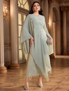 Al Najma Đầm dự tiệc sang trọng đính đá lấp lánh kiểu Ả Rập dành cho nữ. - màu xanh lá - Xem 2