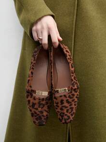 CUCCOO BIZCHIC 女士方头平底巧克力色金属扣套脚平底鞋，舒适休闲玛丽珍鞋，适合搭配连衣裙 - 紋 - 查看 5