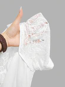 Firerie Kids Tween Girls Lace Puff Sleeve Waist Splice Dress, White, Elegant, Sweet, Cute, Fashion, Versatile, Suitable For Holidays And Parties - White - View 5