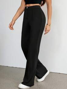 SHEIN Tall Quần đen cạp cao, có đường may chi tiết - màu đen - Xem 5