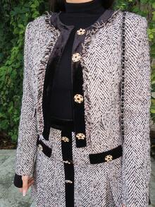 Durrani Popal TWEED BUTTON UP BOXY COAT - Apricot - View 4
