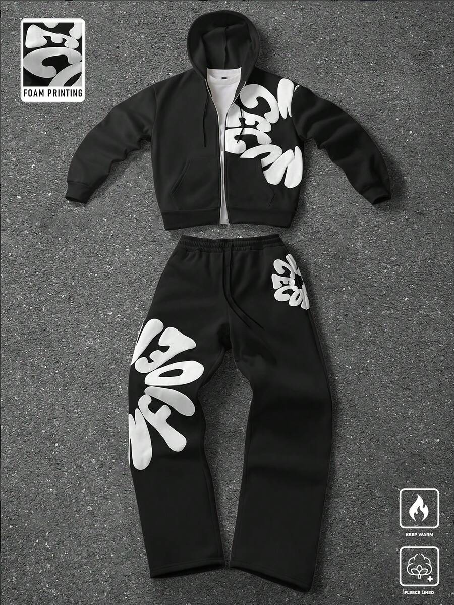 PAVTROS Men's Casual Hooded Sweatshirt & Pants Set - Black - View 1