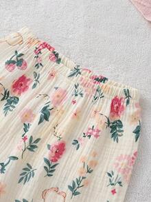 2 件套年轻女孩简约熊印花白色长袖上衣和裤子休闲睡衣套装 - 彩色 - 查看 6