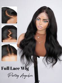 蓬松丰盈全蕾丝真人发假发，150%密度，Remy真人发，预先拔毛，隐形蕾丝前额，黑色假发，适合女性，新娘发型，婚礼生日派对，360度全蕾丝真人发假发，20英寸无胶假发，真人发假发，蕾丝前额假发，100%纯手工制作，隐形全蕾丝假发，自然黑色编发假发 - SNatural - 查看 3