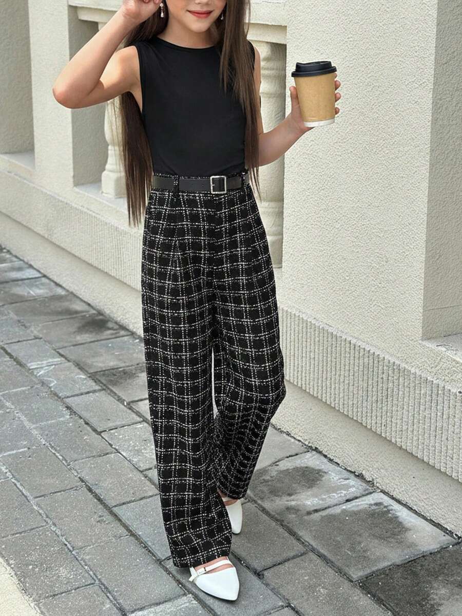 SHEIN 简约休闲无袖收腰少女连体裤 - 黑色 - 查看 1