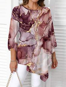 SHEIN CURVE+ Áo kiểu nữ cỡ lớn dáng rộng, bèo nhún, vạt áo bất đối xứng, tay loe, đa năng cho kỳ nghỉ. - Nhiều màu - Xem 3
