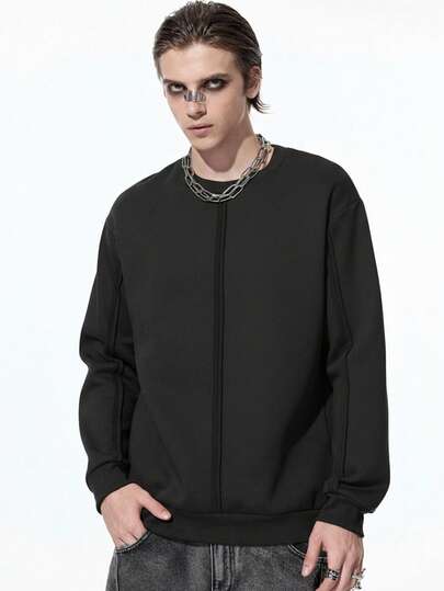 Street Life بلوزة رجالية كاجوال بياقة طاقم ذات لون أحادي، خريف/شتاء