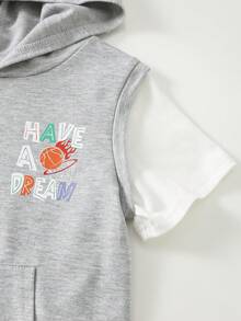 2pcs/Set Young Boy Casual Minimalist 2 In 1 Basketball Print Short Sleeve T-Shirt And Shorts Set, Suitable For Summer - Grey - View 4