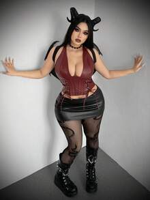 Whyspr Valentines Casual Punk Plus Size Women's Sexy Dark Punk Style Snake Pattern Sheer Mesh Hollow Out Leggings Valentines Casual Punk - Black - View 4