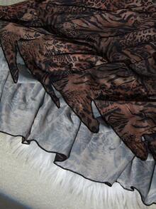 Slumberist 大码性感豹纹女士长款连衣裙，露背镂空系带，迷人成熟性感神秘荷叶边下摆，令人着迷的睡袍 - 彩色 - 查看 9