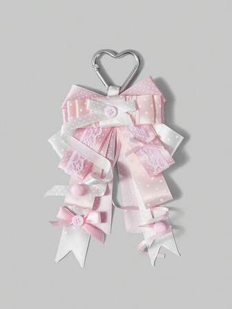 Anime 3 pezzi Portachiavi a forma di orecchie di gatto, cuore e stella; Ciondoli per borse in contrasto bianco e nero stile Lolita Y2K; Clip per zaino originali a forma di stella, croce e fiocco, accessori versatili di alta qualità