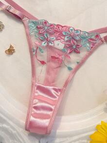 2pcs/Set Romantic Floral Embroidery Sexy Lingerie Set For Women Valentine's Floral Lingerie Set Pink Lingerie Set Underwire Lingerie Set Moo Moo Satin Lingerie Set Gaine