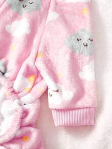 PETSIN 1pc Black And White Cloud Star Print Flannel Pet Jumpsuit Pink Casual Style Autumn And Winter Thick Warm Pet Clothing - Pink - View 6