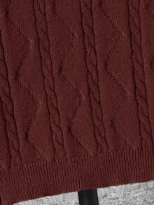 SHEIN Tween Boys' Casual Everyday Versatile Comfortable High Neck Long Sleeve Pullover Knit Sweater - Brown - View 5