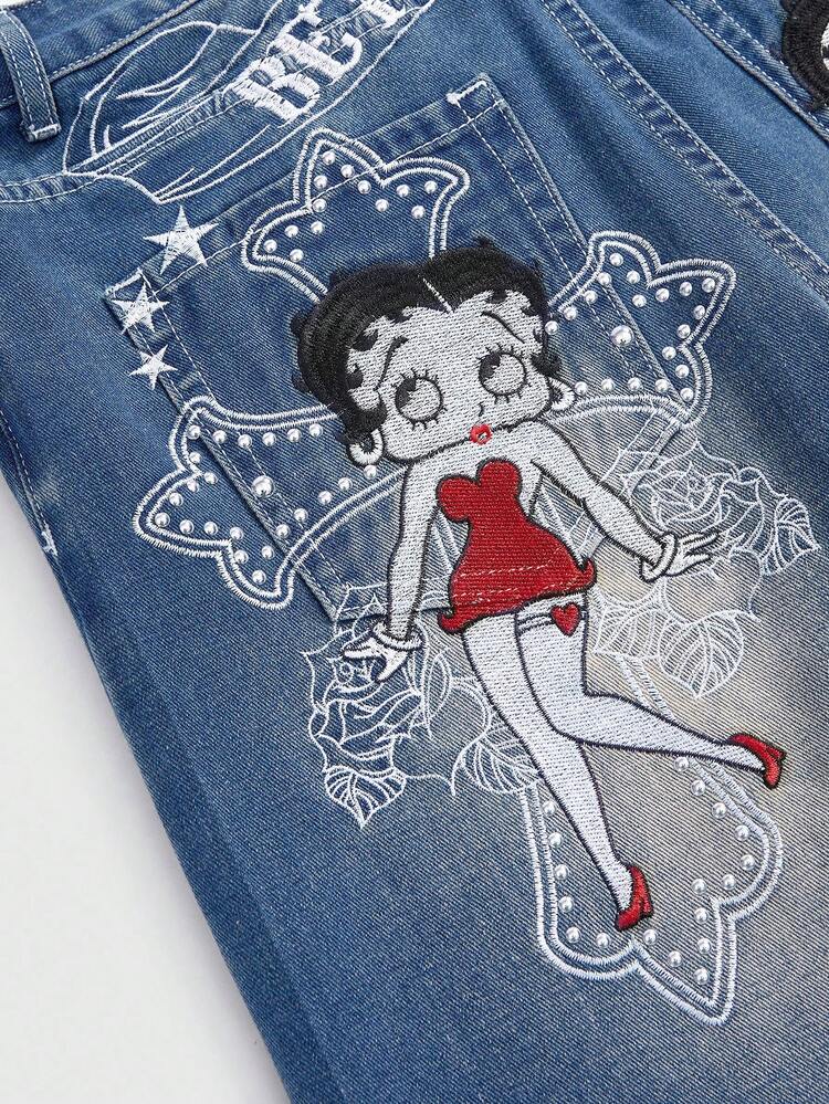 Betty Boop | ROMWE Cartoon Figure Embroidered Gothic Cross & Vine