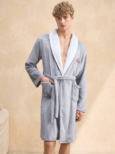 Comfortable Colorblock Plush Bathrobe For Men