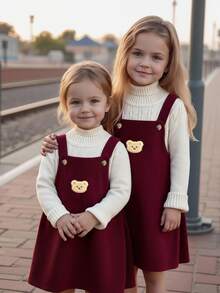 Emery Rose Kids Emery Rose Kids Young Girls /Baby Girls Cute Burgundy Corduroy Overall Dress Young Girls Burgundy Corduroy Dress With Ruffle Pocket And Shoulder Straps Toddler Overall Dress Baby Burgundy Dress Maroon Dress For Girl Young Girl Overalls Corduroy Overall Dress Burgundy Toddler Dress Autumn And Winter Young Girls Dresses Burgundy And Gold Kids Dress Girl Clothes Autumn And Winter Clothes 2pcs Set Toddler Girls Cute Vintage Style - Burgundy - View 4