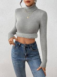 Franclia Fashionable All-Match High Neck Thick Seamless Fitted Long Sleeve Knit Sweater, Versatile For Autumn/Winter - Grey - View 6