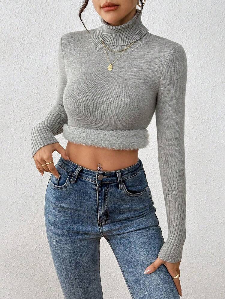 Franclia Fashionable All-Match High Neck Thick Seamless Fitted Long Sleeve Knit Sweater, Versatile For Autumn/Winter - Grey - View 6