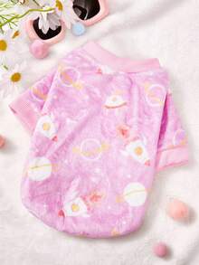 PETSIN 1件月球火箭印花法兰绒宠物粉色秋冬加厚保暖宠物服装 - 粉色 - 查看 2