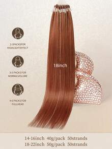 Micro Loop Hair Extensions 100% Human Hair Color #33 Color To Auburn Brown 14-22 Inch Straight 50 Strands /Pack Invisible Beads Thick Micro Ring Loop Hair Extensions With Fishing Line No Glue Needed Easy To Shape For Thin Hair And Salon Use All Women - S33 - View 3