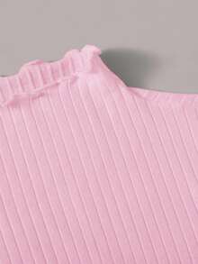 SHEIN EZwear Áo thun dài tay cổ bèo dáng rộng màu hồng dành cho nữ, kiểu dáng thường ngày. - Hồng - Xem 4