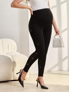 SHEIN Adjustable Waist Casual Versatile Maternity Leggings - Black - View 4