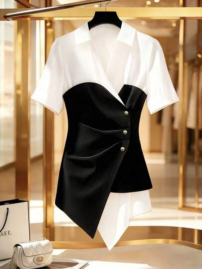 GlowEve CURVE 大码撞色纽扣短袖衬衫