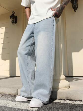 Manfinity Hypemode Erkek Siyah Bol Kesim Geniş Paça Günlük Kot Pantolon