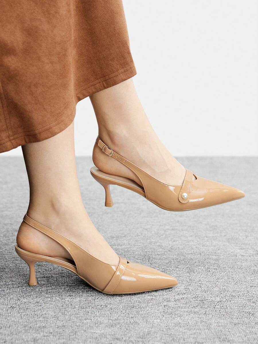CUCCOO BIZCHIC Tacones altos de mujer con diseño de hebilla y punta afilada, versátiles para uso diario - Albaricoque - Ver 1
