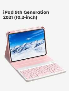 Teckwe Keyboard Case With Pencil Slot For IPad  Case With Tablet Keyboard, Detachable Rechargeable BT Wireless, Stand Cover, PU Leather, Pink - Pink - View 7