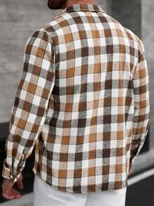 Manfinity CasualCool Men's Plaid Minimalist Casual Long Sleeve Shirt Checkered Shirt Men Shirts Plaid White And Brown Graphic Shirt Brown And White Shirt Men - Multicolor - View 2