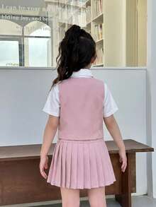SHEIN 2件套 小女孩可爱粉色背心+裙子 休闲日常套装，百搭 - 粉色 - 查看 3