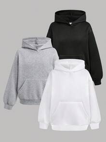 SHEIN 3pcs Tween Girl Basic Casual Black, White, Gray Sweatshirt Set - Multicolor - View 11