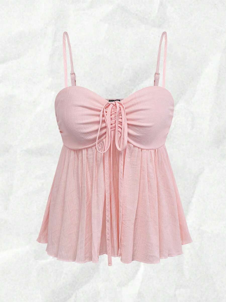 Breezaya 女式可爱纯色褶饰面料吊带背心，夏季