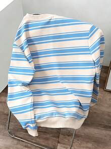 Manfinity Joysei Men's Crew Neck Striped Knight Pattern Casual Versatile Commuting Long Sleeve Pullover Sweatshirt - Multicolor - View 2