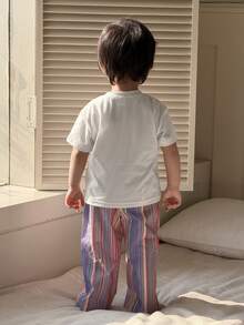 DAZY 2pcs/Set Toddler Boys' Casual Round Neck T-Shirt And Striped Pants Comfortable Pajamas - White - View 8