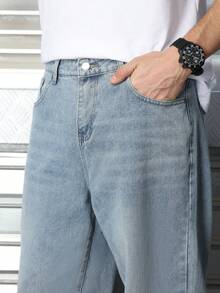 Logeqi® Jeans Vaqueros Baggy de pierna curvada Lavados de Color Negro De Moda Casual Formal Hippie Rockero Para Hombre - Azul - Ver 9