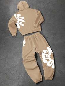 PAVTROS Conjunto de sudadera con capucha y pantalones casuales para hombre - Caqui - Ver 2