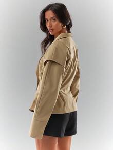 Glamine Chaqueta de mujer de unicolor con cintura fruncida, de uso casual y diario, con estilo retro de calle
