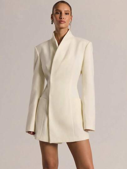 MUSERA Tailored Cinched Waist Funnel Neck Long Sleeve Blazer Dress Autumn Casual Going Out Everyday Night Out Sexy Cute Cosy Party Elegant Chic Valentines Spring Summer Vacation Bridal Bachelorette Hen Do Wedding