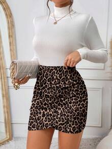 SHEIN Frenchy Casual Minimalist Sexy Brown Leopard Print Women's Tight Fitted Skirt, Suitable For Spring/Summer - Multicolor - View 4