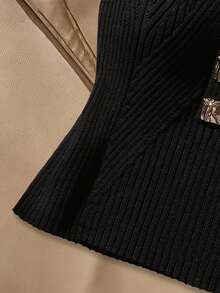 Girls' Knitted Sleeveless Vest,Black Autumn Elegant Party Corset Tops For Teens,Handmade Metal Buckle Twist Cord Ribbed Design Adjustable Camisole - Black - View 5