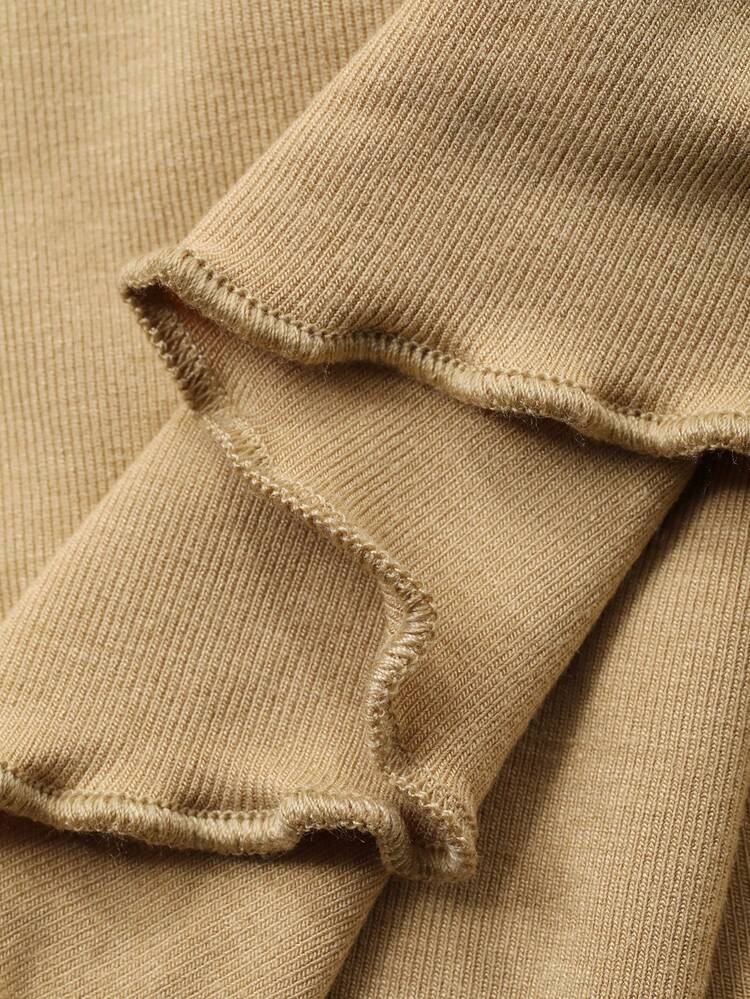 Wavy Hem Simple Knit Women Pajama Set