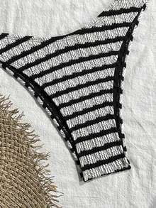 Swim Vcay Women's Two Pieces Textured Bikini Set, Multi-Color, Casual Vacation, Christmas Outfits, New Year Outfits - Black and White - View 5